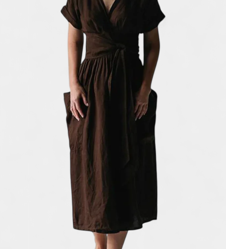 Cressida Βαμβακερό Φόρεμα με Λαιμόκοψη V και Ρυθμιζόμενη Μέση