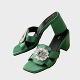 Meredith - Γόβες με σμαραγδί κρύσταλλα (Emerald Crystal Embellished Heels)