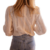 Angela | Εκρού Πλεκτή Μπλούζα Arlyne με Βελονάκι (Ecru Crochet Arlyne Blouse)