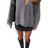 Alexa | Γκρι Άνετο Πλεκτό με Δέσιμο Μπροστά (Cozy Grey Tie-Front Knit Sweater)