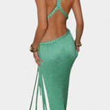 Jamie Μάξι Πλεκτό Φόρεμα με Λεπτομέρεια Καλωδίωσης στη Μέση