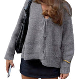 Alexa | Γκρι Άνετο Πλεκτό με Δέσιμο Μπροστά (Cozy Grey Tie-Front Knit Sweater)