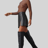 Bella Μαύρες Μπότες Πάνω από το Γόνατο με Φαρδύ Τακούν