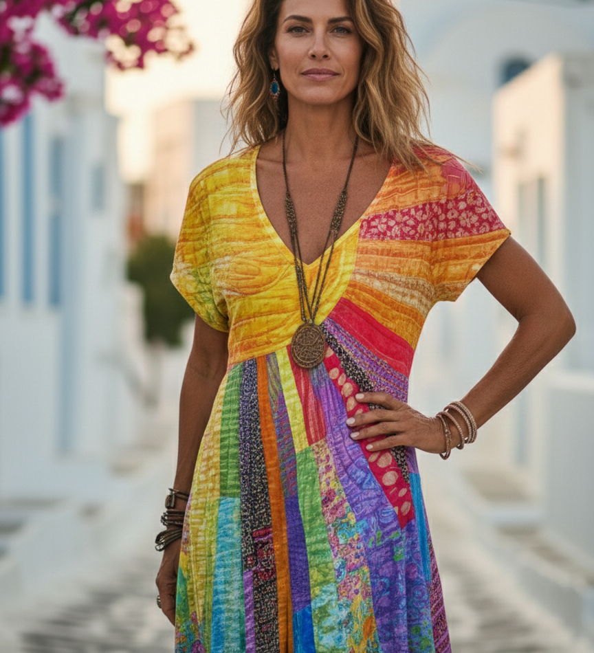 Nefeli - Φόρεμα με σχέδιο Μποέμ με σχέδιο Ήλιου