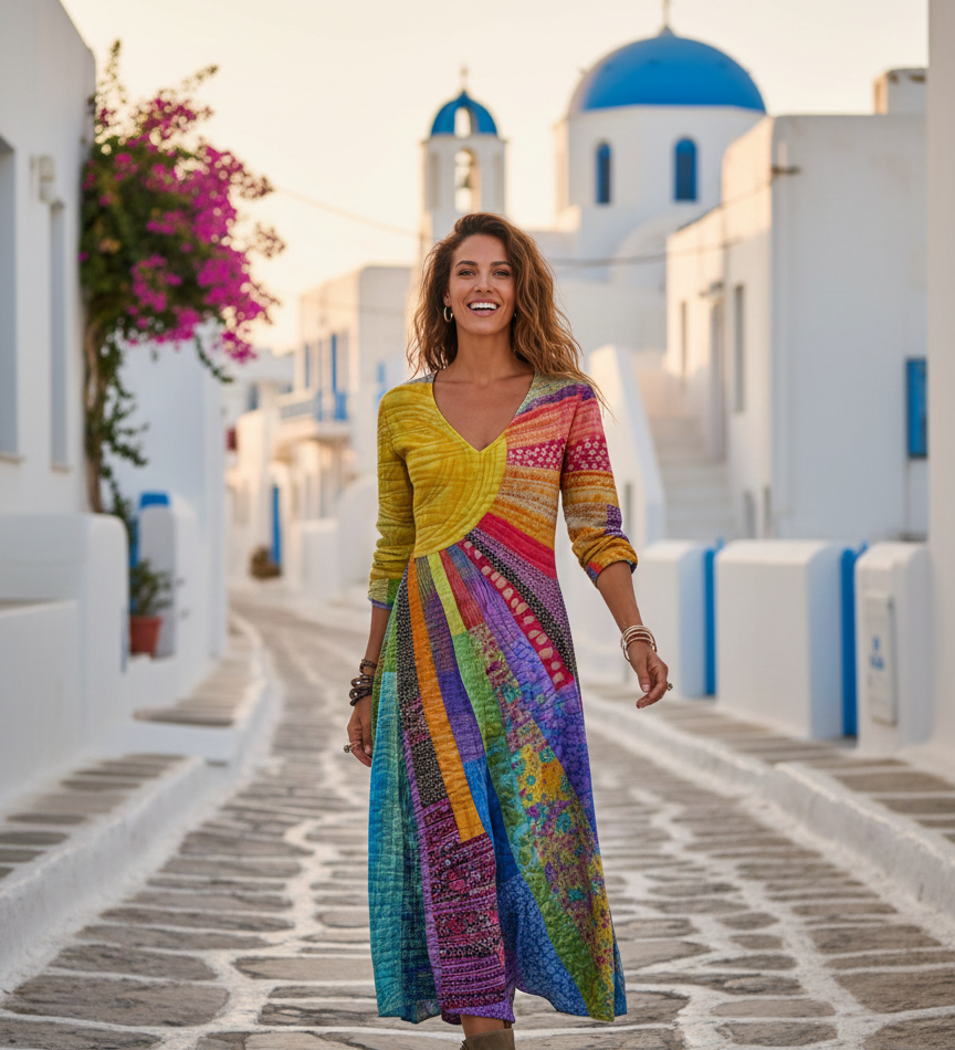 Nefeli - Φόρεμα με σχέδιο Μποέμ με σχέδιο Ήλιου