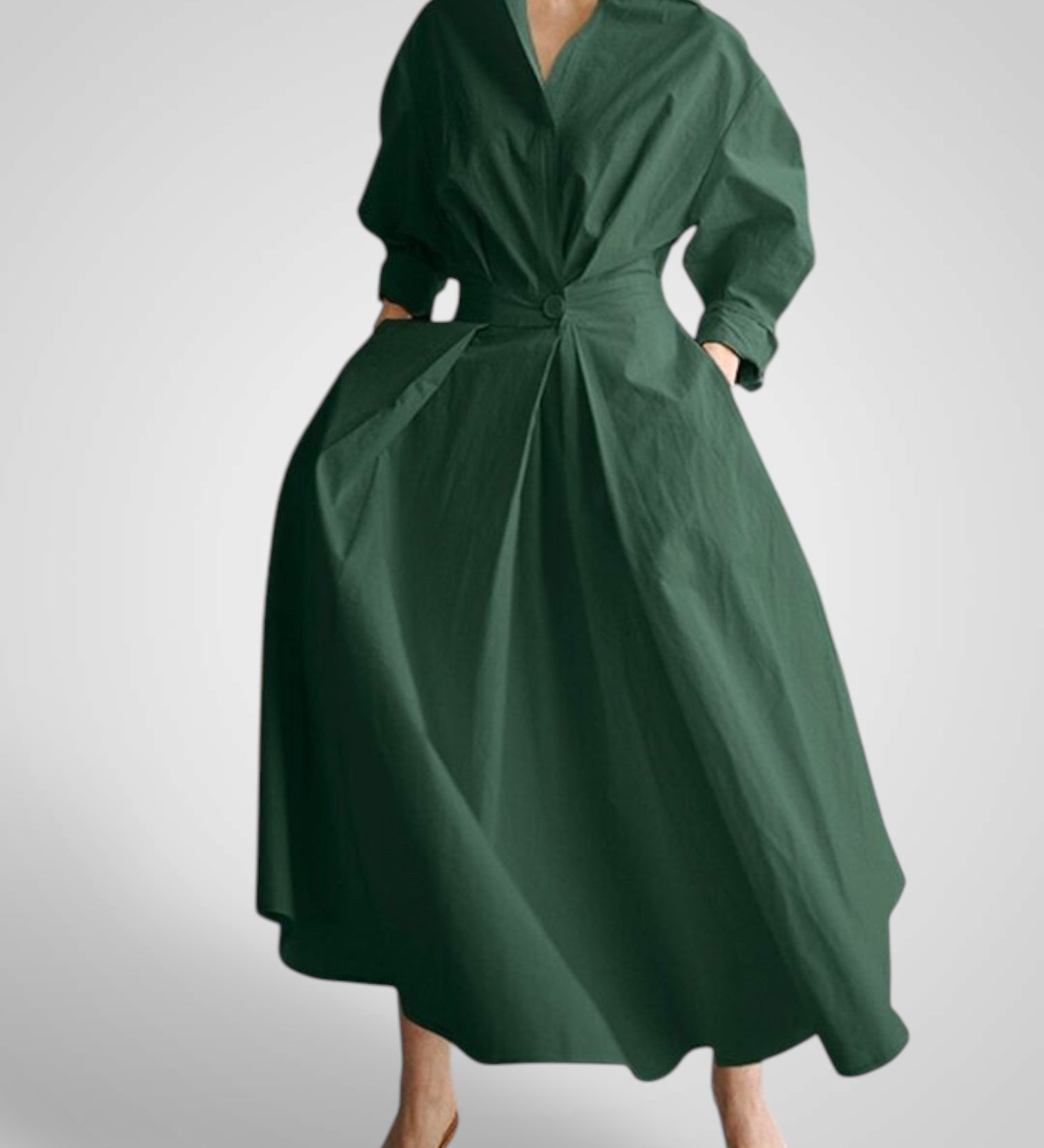 Έλλα | Γυναικεία Μάξι Φόρεμα με Pockets, Buttons, Μακρυμάνικο