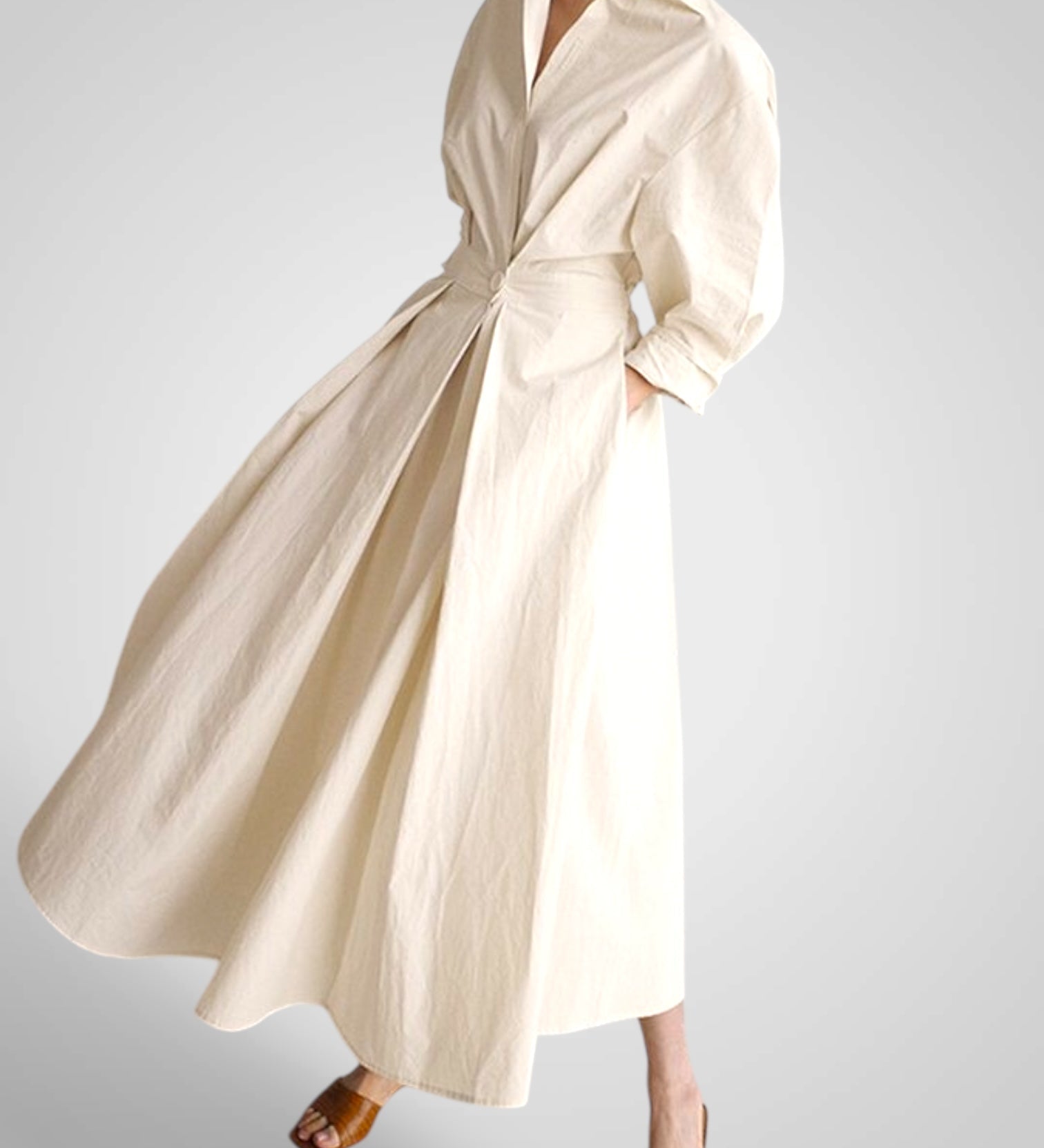 Έλλα | Γυναικεία Μάξι Φόρεμα με Pockets, Buttons, Μακρυμάνικο