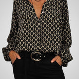 Νέλα | Κομψό Λαιμόκοψη V σχήματος Μπλούζα με Geometric Pattern