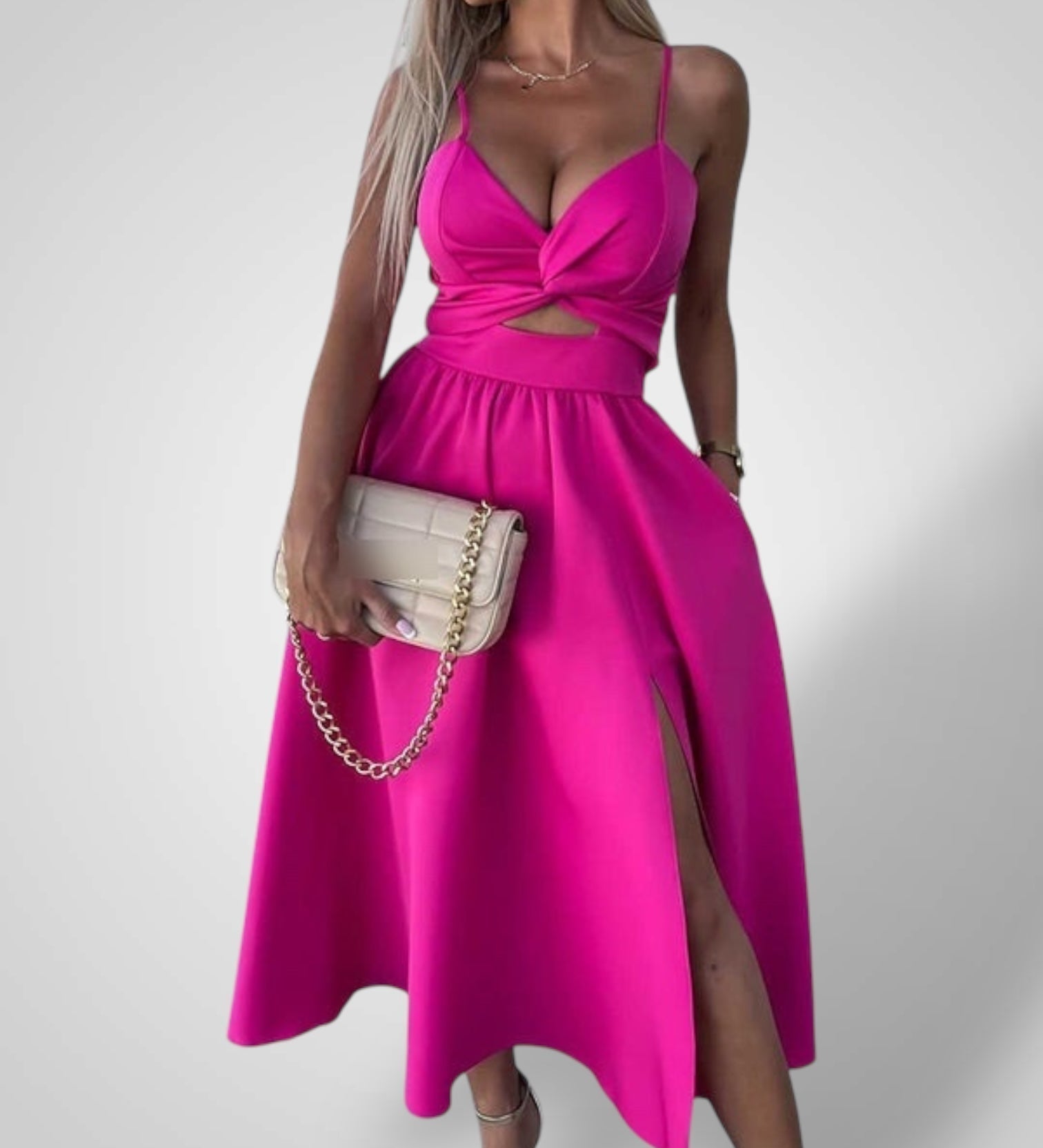 Εύη | Γυναικείο Φόρεμα με Λεπτές Τιράντες και Ψηλό Σκίσιμο