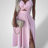 Εύη | Γυναικείο Φόρεμα με Λεπτές Τιράντες και Ψηλό Σκίσιμο