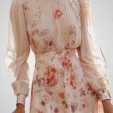 Φρέια | Κομψό Ανθοστόλιστο Πλισέ Φόρεμα με Κοντά Μανίκια