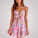 Ρόζι | Κοντό Floral Φόρεμα