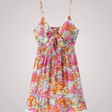 Ρόζι | Κοντό Floral Φόρεμα