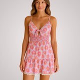 Ρόζι | Κοντό Floral Φόρεμα