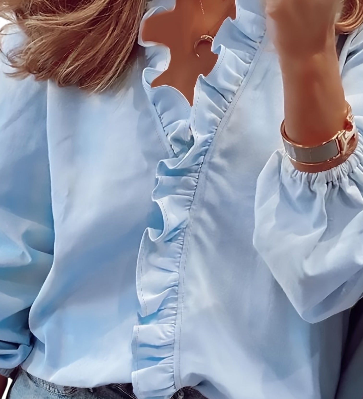 Ανζελίν | Ραφτό Λαιμόκοψη V σχήματος Μπλούζα