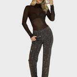 Celeste | Τζιν με Στραight Leg και Λάμψη με Ρινόστον σε Σοκολάτα