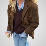 Λάιλα | Κλασικό καφέ μπουφάν σουέντ