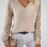 Νέμι | Γυναικεία Knit Πουλόβερ - Μακρυμάνικο - Ανοιχτό-Knit Λεπτομέρειες - Άνετη Εφαρμογή