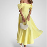 Κομψό Μάξι Φόρεμα με Ανοιχτούς Ώμους και Πτυχωτό Ντιζάιν