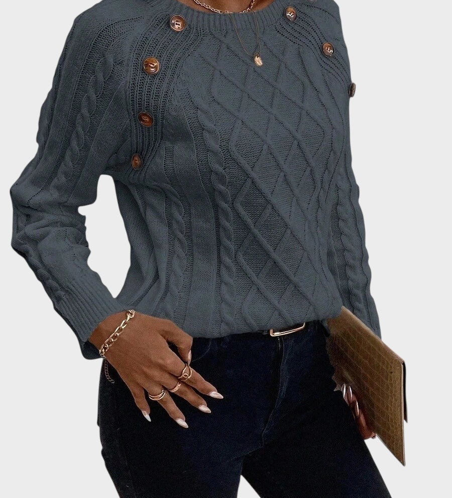 Clara – Πουλόβερ με Κουμπιά και Πλεκτή Υφή