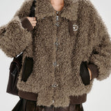 Leyla | Ιταλικό Καφέ Oversized Παλτό Patchwork από Τεχνητό Δέρμα και Teddy - Χειμερινό