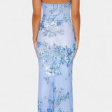 Iris Λουλουδάτο Δαντελένιο Φόρεμα σε Μπλε Χρώμα