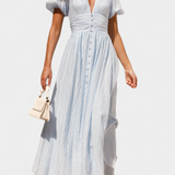 Mélia Φόρεμα Maxi με Λαιμόκοψη V και Φουσκωτά Μανίκια