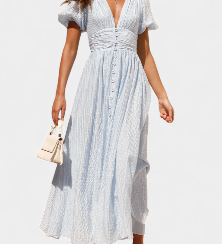 Mélia Φόρεμα Maxi με Λαιμόκοψη V και Φουσκωτά Μανίκια