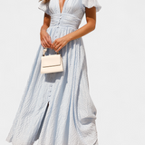 Mélia Φόρεμα Maxi με Λαιμόκοψη V και Φουσκωτά Μανίκια