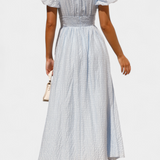 Mélia Φόρεμα Maxi με Λαιμόκοψη V και Φουσκωτά Μανίκια