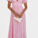 Mélia Φόρεμα Maxi με Λαιμόκοψη V και Φουσκωτά Μανίκια