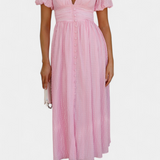 Mélia Φόρεμα Maxi με Λαιμόκοψη V και Φουσκωτά Μανίκια