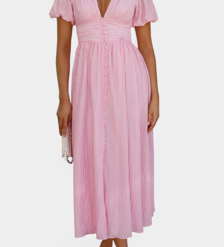 Mélia Φόρεμα Maxi με Λαιμόκοψη V και Φουσκωτά Μανίκια