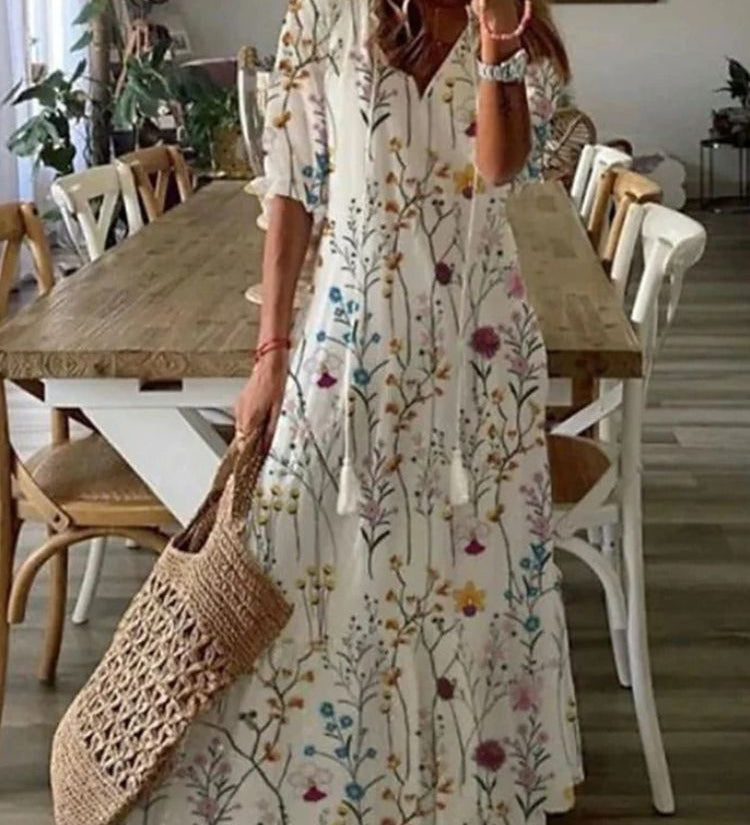 Kleoniki - Κομψό βελούδινο μάξι φόρεμα με λουλούδια