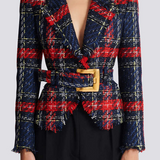 Marcea - Ζακέτα Tweed με Καρό Σχέδιο και Ζώνη (Belted Plaid Tweed Jacket)