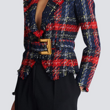 Marcea - Ζακέτα Tweed με Καρό Σχέδιο και Ζώνη (Belted Plaid Tweed Jacket)