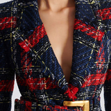 Marcea - Ζακέτα Tweed με Καρό Σχέδιο και Ζώνη (Belted Plaid Tweed Jacket)