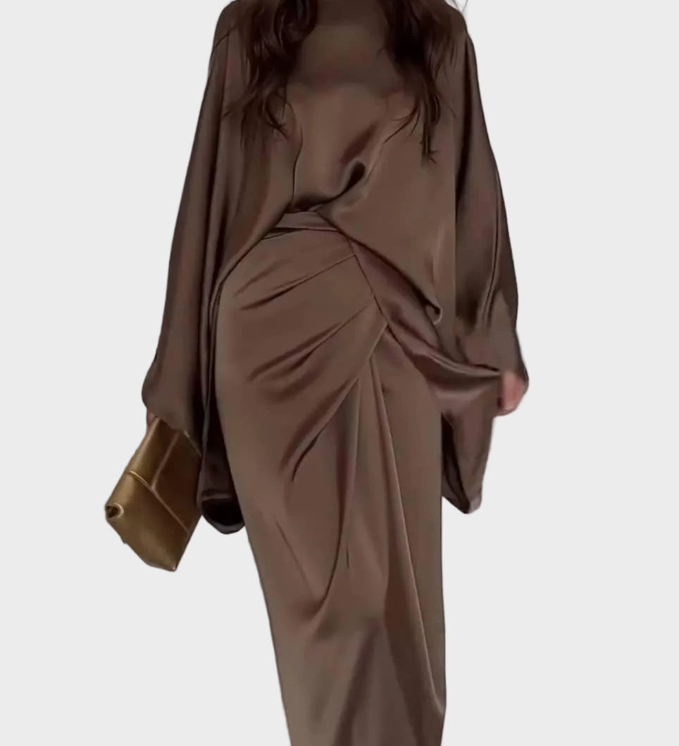 Maddy | Μάξι Σατέν Φόρεμα με Μανίκια Νυχτερίδα