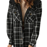 AMELIA - Γυναικείο Καρό Φανελένιο Τζάκετ με Κουκούλα για το Φθινόπωρο και τον Χειμώνα (Women’s Plaid Hooded Flannel Jacket for Autumn & Winter)