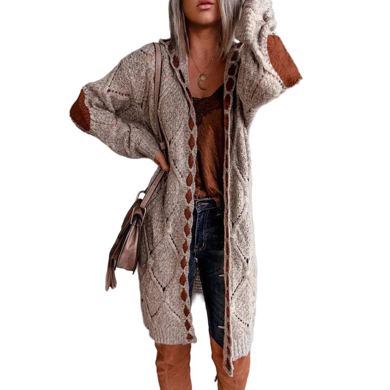 Aveline - Πλεκτή Ζακέτα με Διάτρητη Πλέξη και Κουκούλα (Hollow-Knit Hooded Long Cardigan)