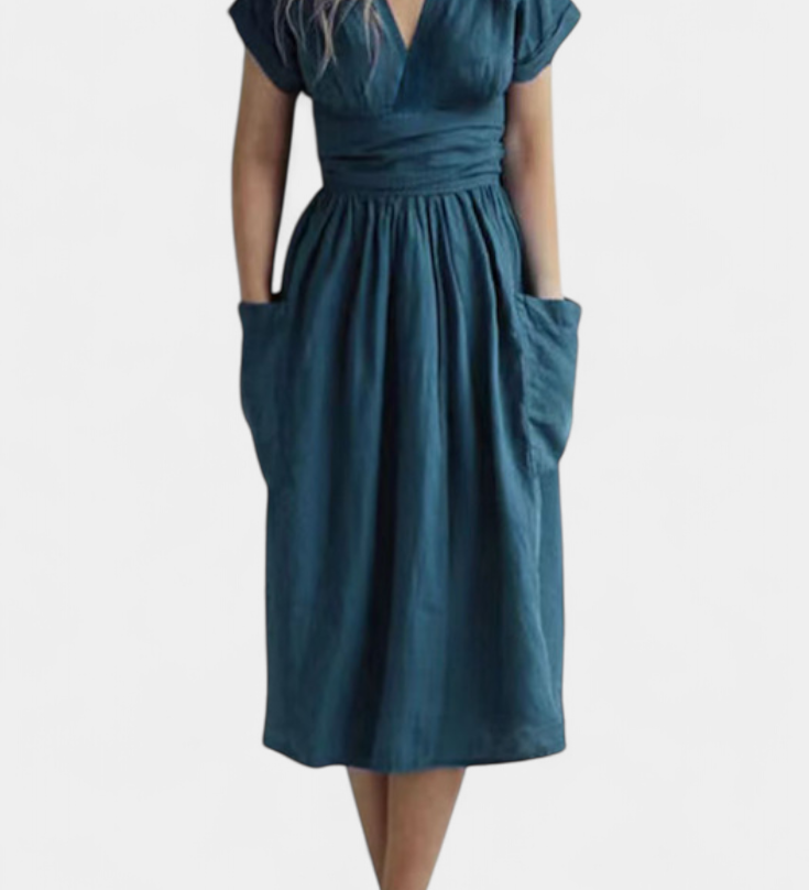 Cressida Βαμβακερό Φόρεμα με Λαιμόκοψη V και Ρυθμιζόμενη Μέση