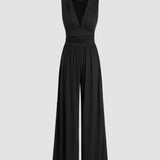 CHARITY – Κομψή ολόσωμη φόρμα χωρίς μανίκια με φαρδύ παντελόνι