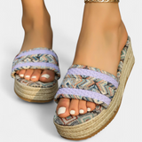 Dorotea Σανδάλια φλατ με διπλό λουράκι και έθνικ πλεγμένη σόλα