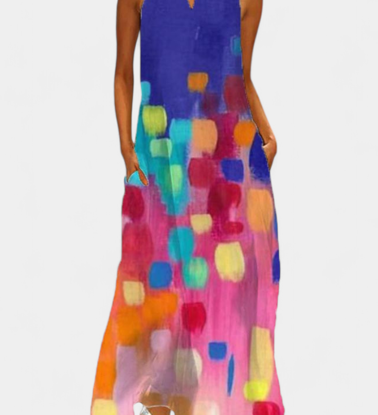 Enna Πολύχρωμο Αμάνικο Φόρεμα με Λαιμόκοψη V