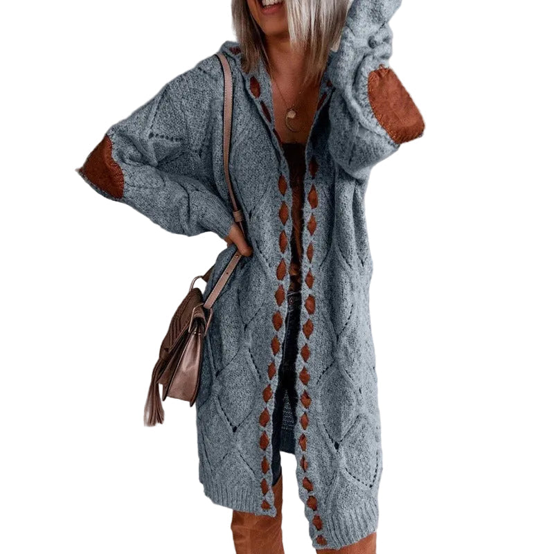Aveline - Πλεκτή Ζακέτα με Διάτρητη Πλέξη και Κουκούλα (Hollow-Knit Hooded Long Cardigan)