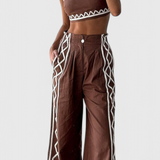 Mirella Σετ Crop Top και Φαρδύ Παντελόνι με Ζιγκ-Ζαγκ Μοτίβο