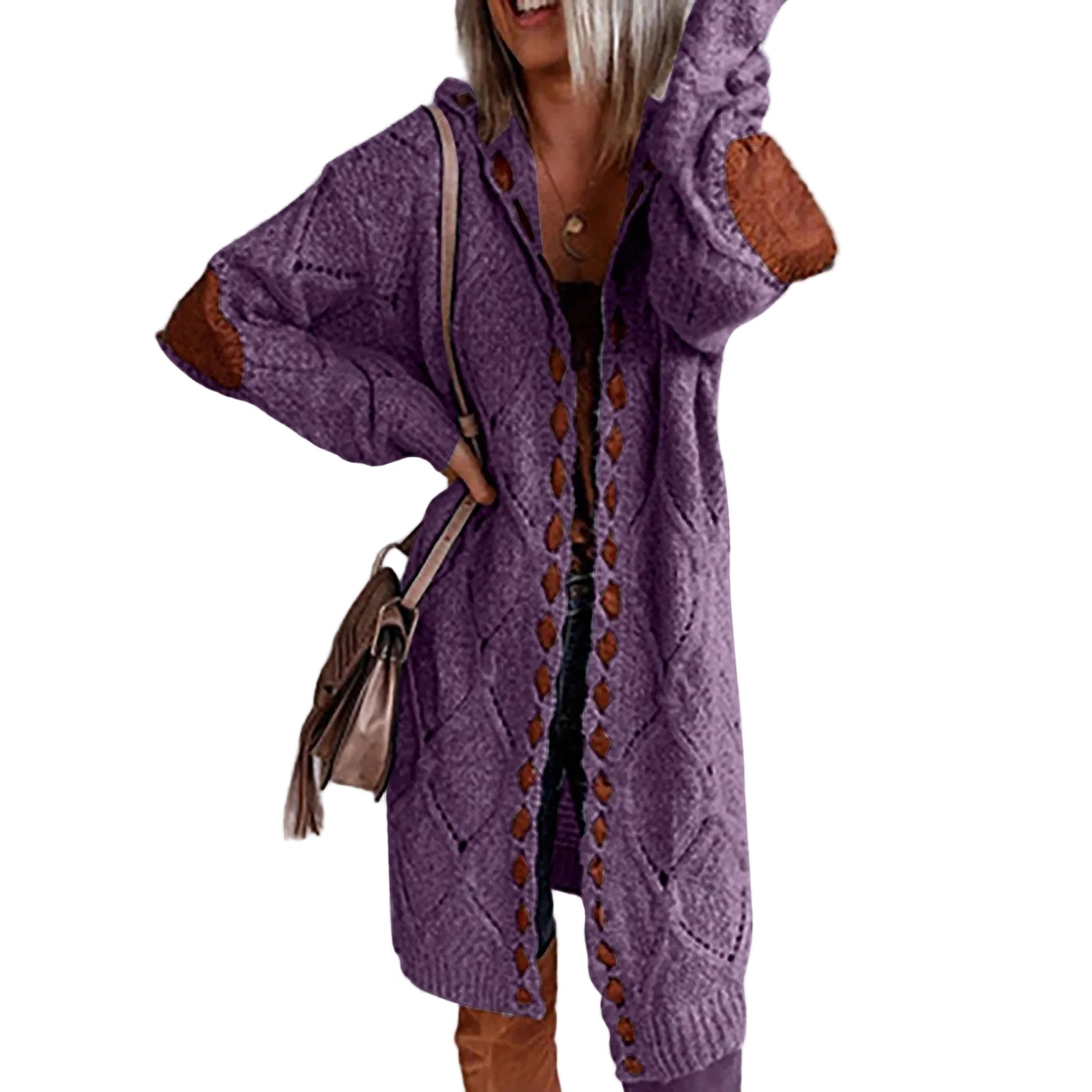 Aveline - Πλεκτή Ζακέτα με Διάτρητη Πλέξη και Κουκούλα (Hollow-Knit Hooded Long Cardigan)