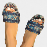 Dorotea Σανδάλια φλατ με διπλό λουράκι και έθνικ πλεγμένη σόλα