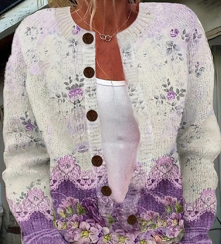 Chloe | Πλεκτή ζακέτα με vintage λουλουδάτο σχέδιο