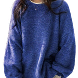 KIARA - Γυναικείο Πουλόβερ με Στρογγυλή Λαιμόκοψη, Χαμηλούς Ώμους και Πλαϊνά Σκισίματα (Women's Drop Shoulder Split Hem Round Neck Sweater)